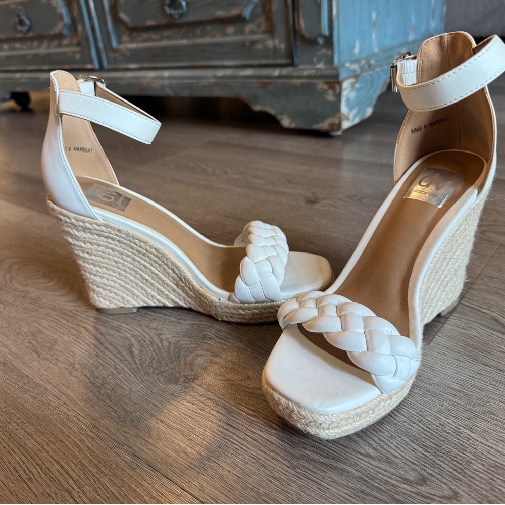 DV by Dolce Vita White and Tan Wedge Sandals
